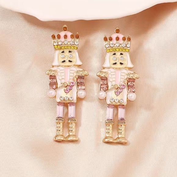 Anthropologie Jewelry - Pink Nutcracker Earrings – Holiday Statement Jewelry with Crystals & Pearls